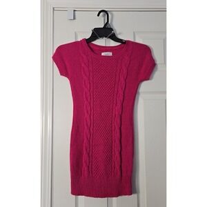 Justice Girls Cable Sweater Dress Size 12 Short Sleeve Hot Pink